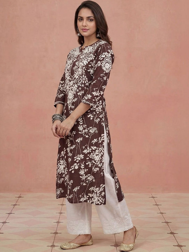 House of Chikankari Women Floral Embroidered Chikankari Kurta