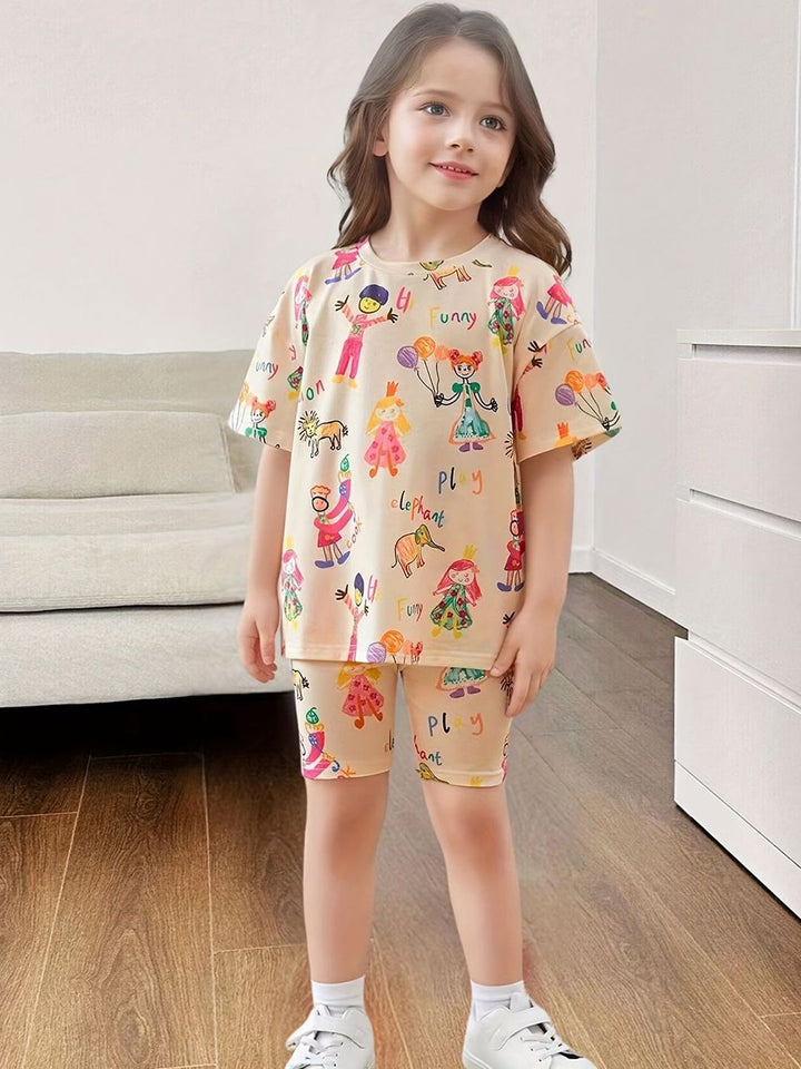 YK Girls Printed T-shirt with Shorts