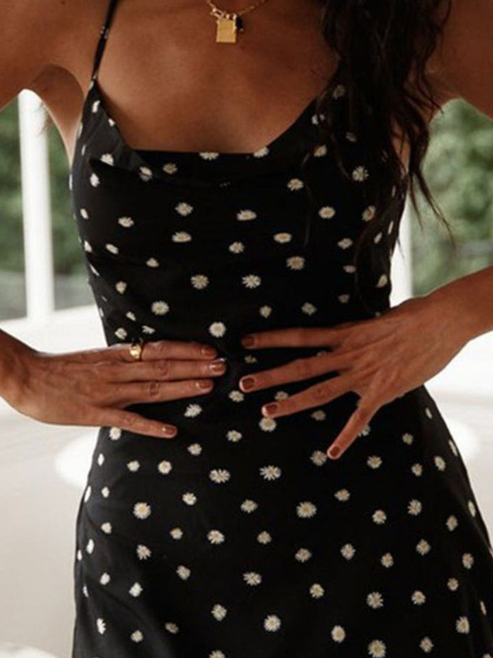 DressBerry Polka Dot Print Shoulder Strap A-Line Dress