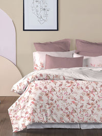MYTRIDENT White & Pink Floral 210 TC Pure Cotton King Bedsheet with 2 Pillow Covers