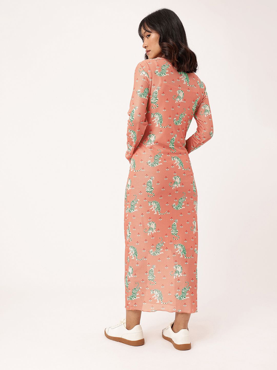 DressBerry Girly Girl Soft Net Graphic Printed Sheath Midi Dress Comes With Inner Slip