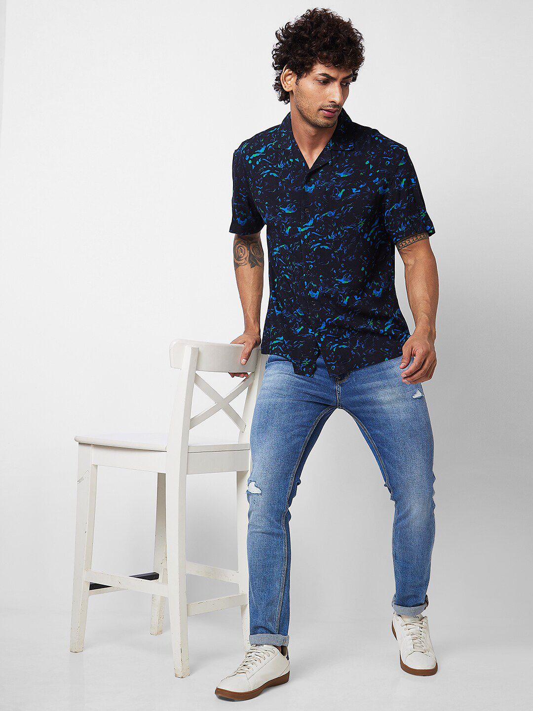 SPYKAR spread collar Short Sleeves Printed Casual Cotton Shirt