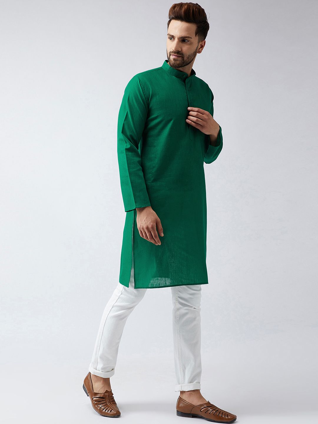 SOJANYA Lelaki Hijau Solid Kurta Lurus