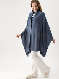 DressBerry Women Blue Self Design Front-Open Acrylic Sweater