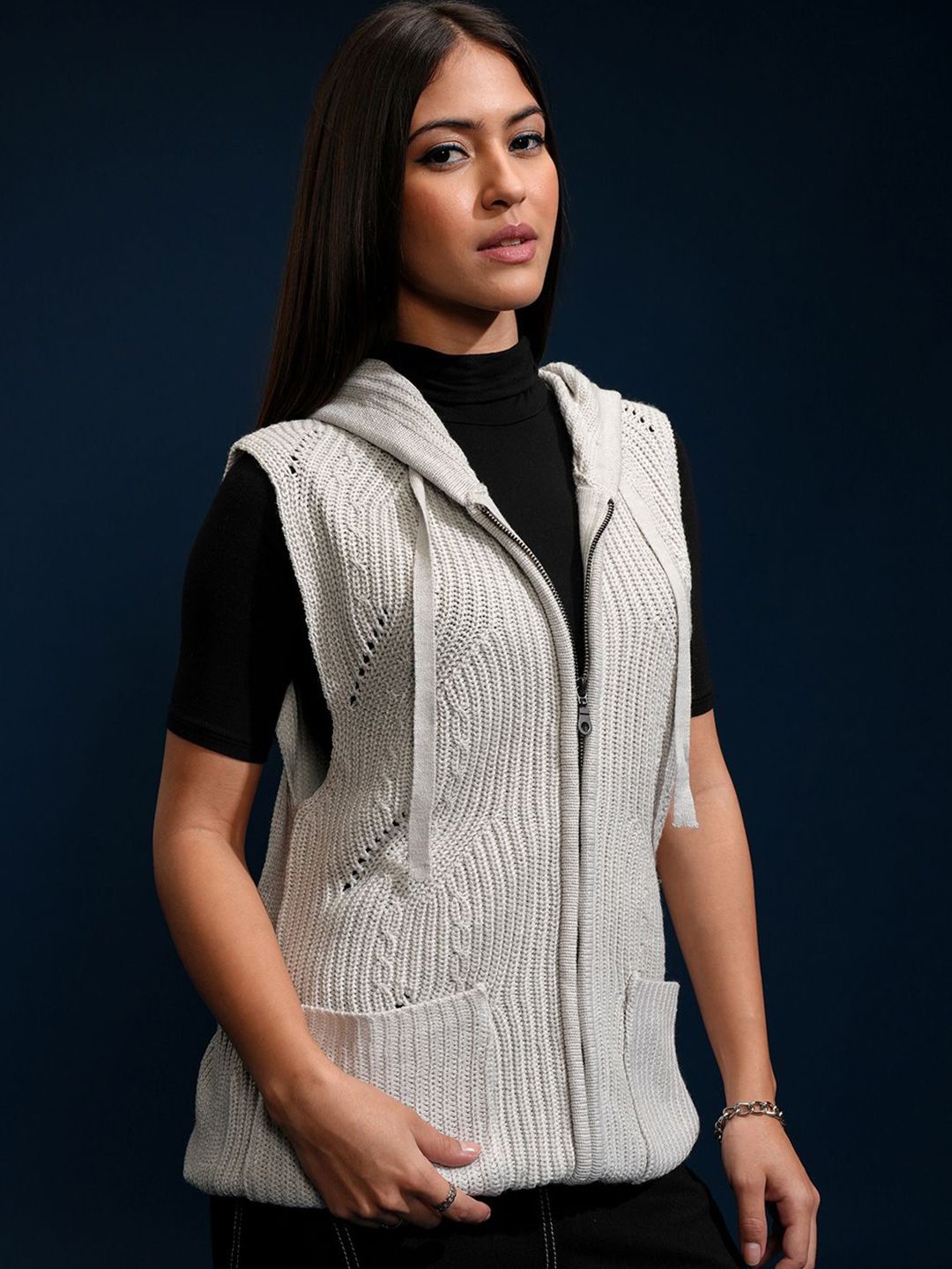Tokyo Talkies Women Front Open Hooded Sweater