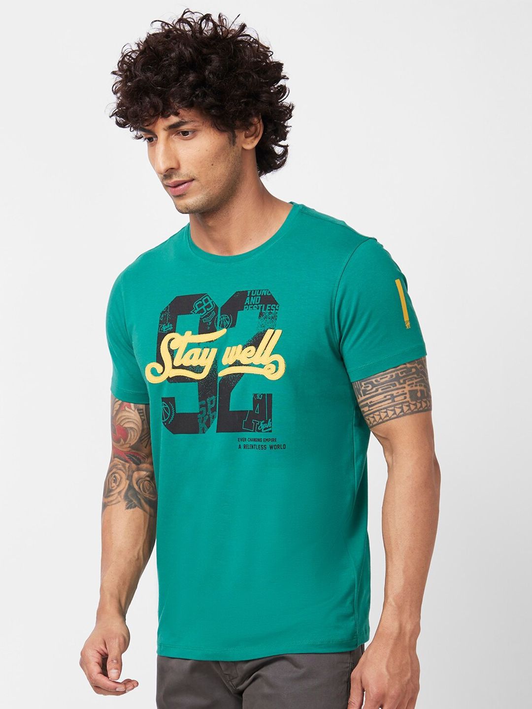 SPYKAR Varsity Printed Slim Fit Cotton Casual T-Shirt