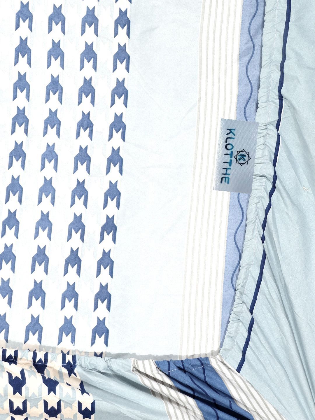 KLOTTHE Lipat Buku Policotton Geometri Biru 300 TC Dilengkapi Cadar King Halus dengan 2 Sarung Bantal-98 x 89 inci