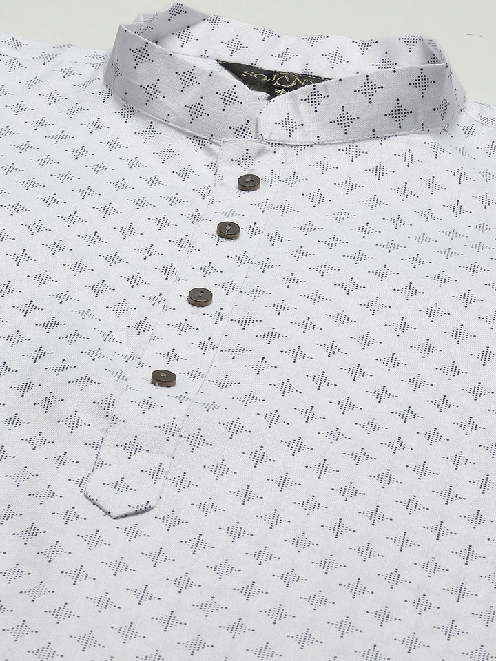 SOJANYA Lelaki Putih & Hitam Cetakan Geometri Kurta Lurus
