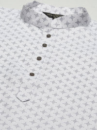 SOJANYA Lelaki Putih & Hitam Cetakan Geometri Kurta Lurus