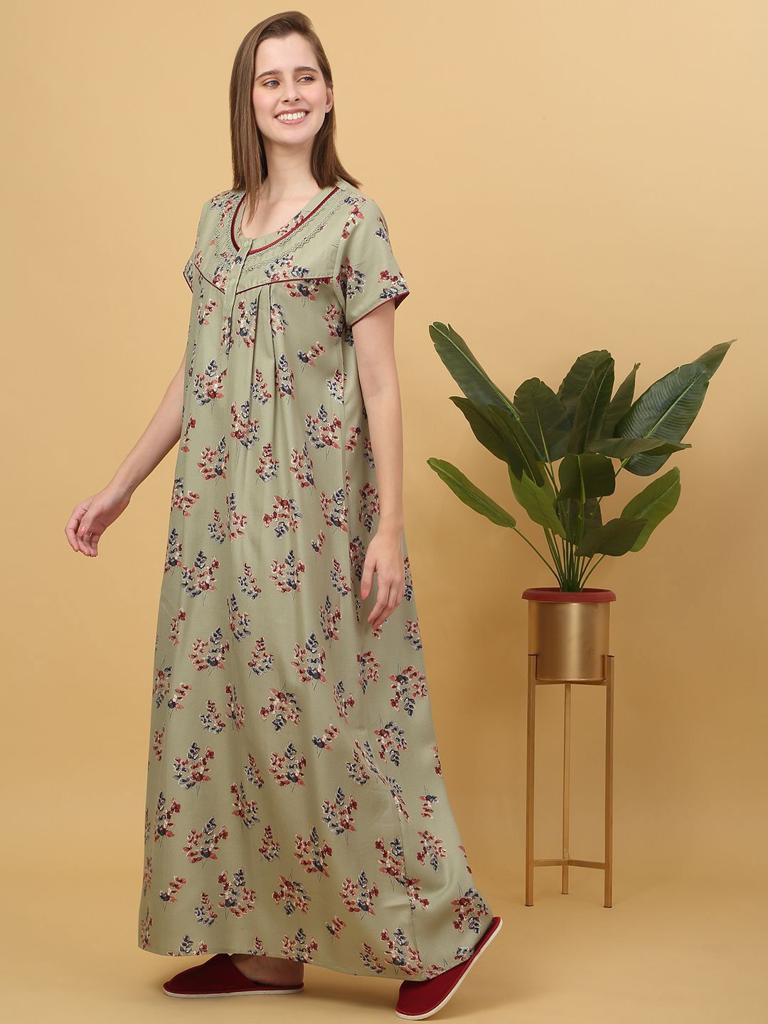 Sweet Dreams Printed pure cotton Maxi Nightdress