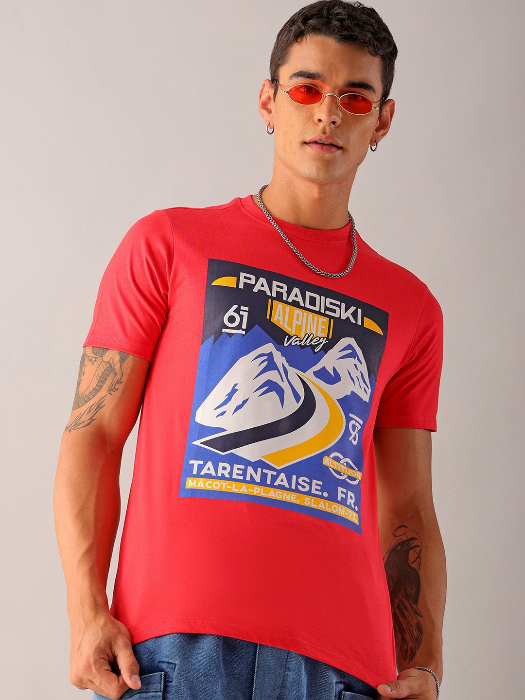 The Indian Garage Co Men Typography Printed Slim Fit Pure Cotton T-shirt