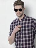 The Indian Garage Co Men Navy Blue & White Cotton Tartan Checked Casual Shirt