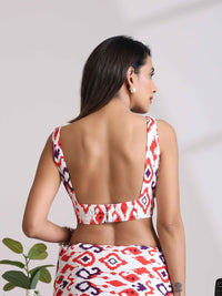 trueBrowns Carrot Muslin Ikat Sleeveless Saree Blouse