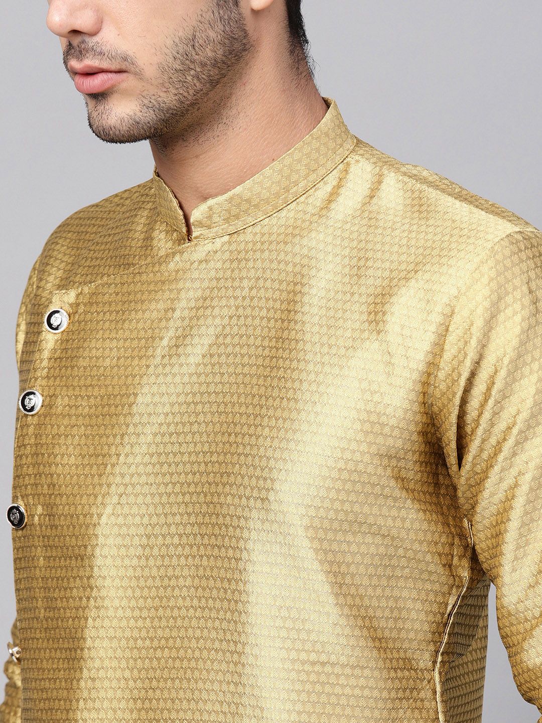SOJANYA Kurta Lurus Tenunan Berwarna Emas Lelaki