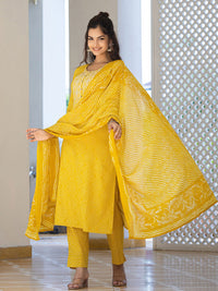 KALINI Bandhani Printed Regular Mirror Work Kurta With Trousers & Dupatta