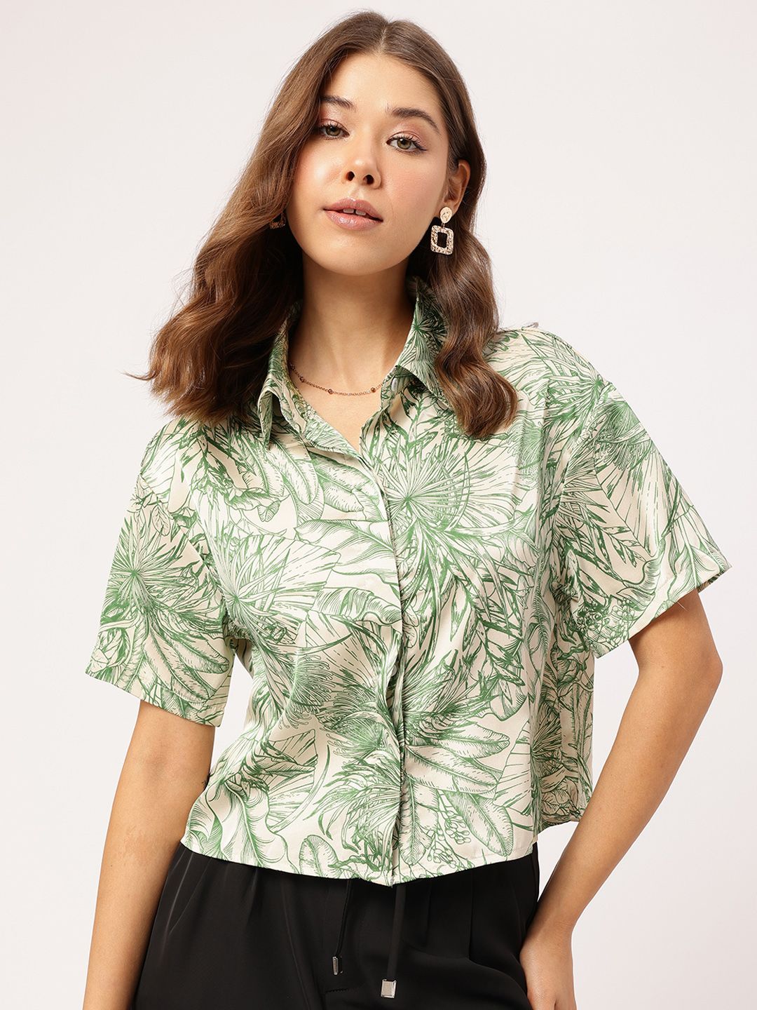 DressBerry Modern Grunge Satin Finish Floral Printed Shirt