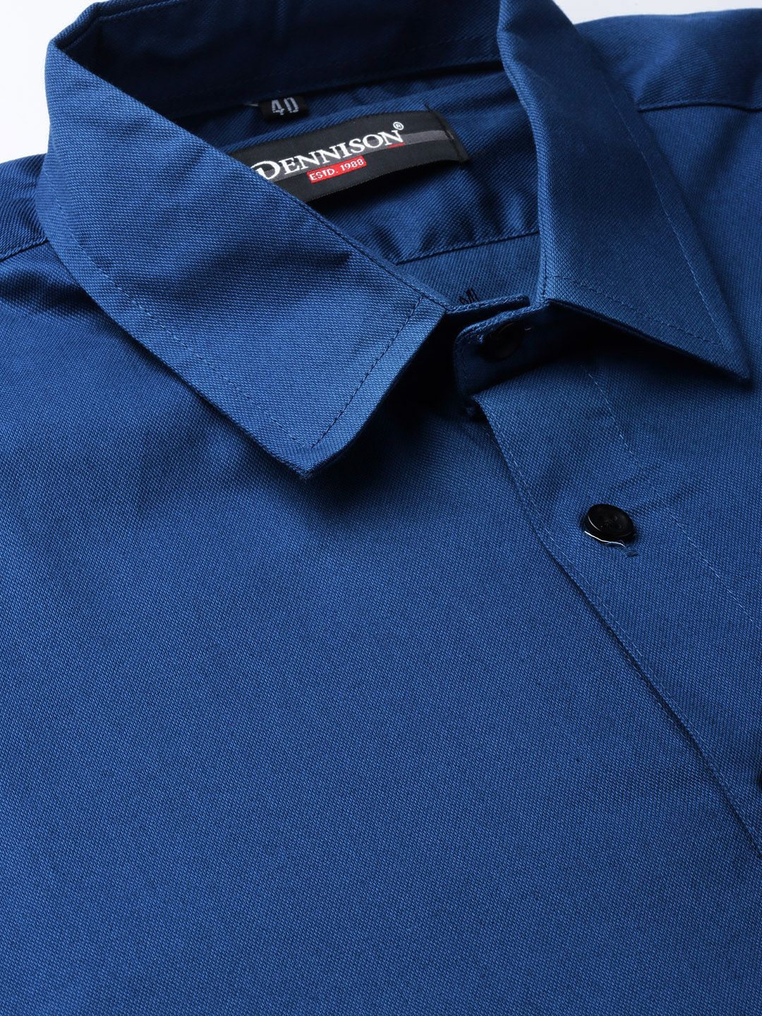 DENNISON Men Teal Blue Smart Slim Fit Solid Twill Weave Formal Shirt