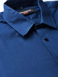 DENNISON Men Teal Blue Smart Slim Fit Solid Twill Weave Formal Shirt