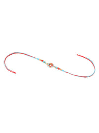 NVR Unisex Red & Blue Artificial Stones and Beads Om Thread Rakhi With Roli Chawal
