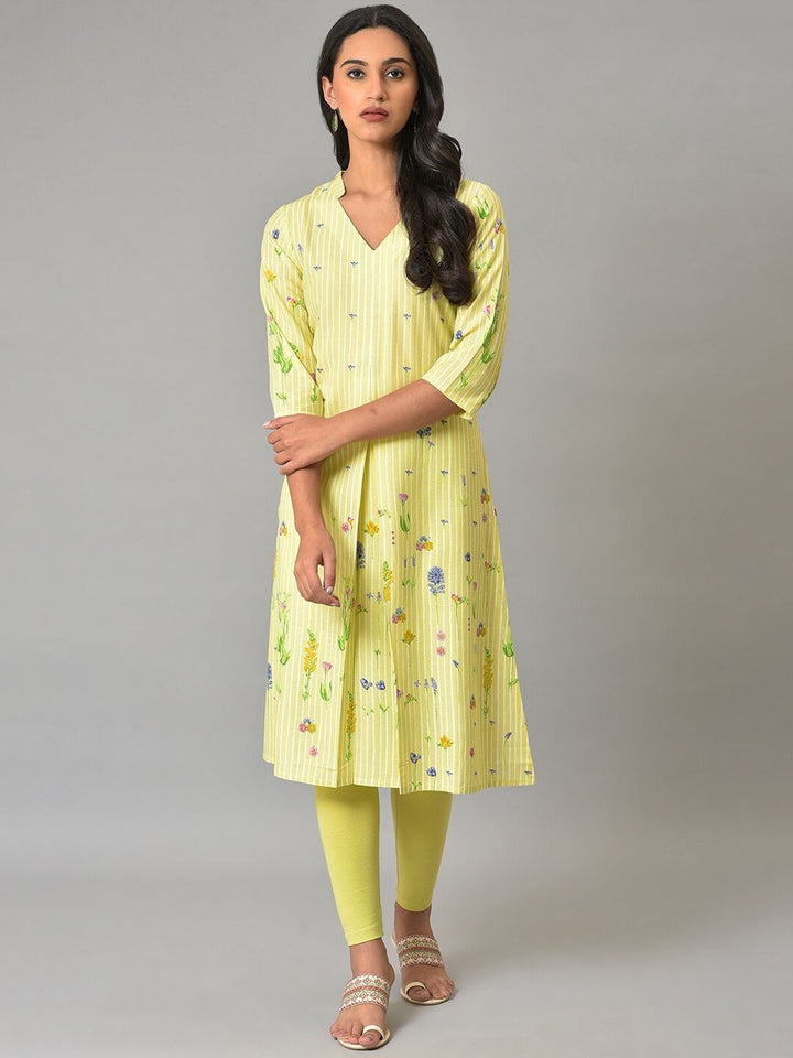 W Women Floral Printed Band Collar Kurta