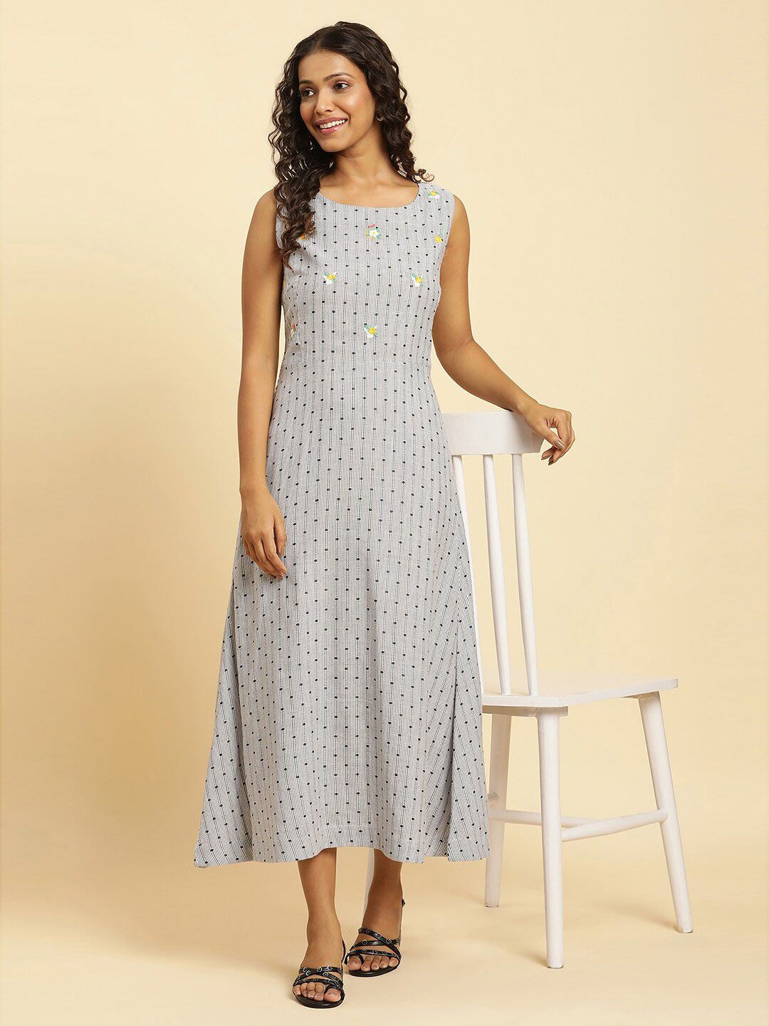 W Striped A-Line Maxi Pure Cotton Dress