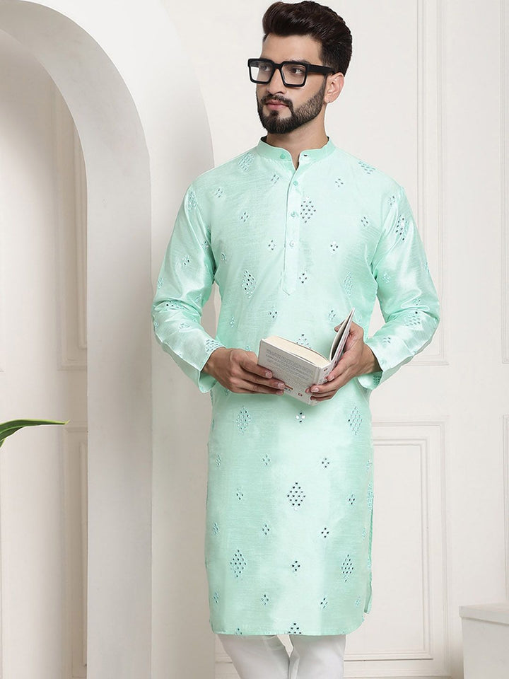 SOJANYA Band Collar Woven Design Kurta