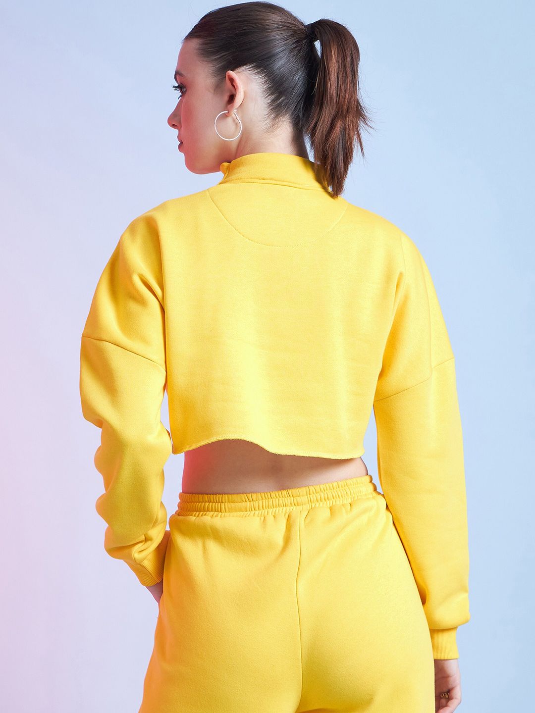 STREET 9 Yellow Mock Collar Pure Cotton Crop Sweatshirt