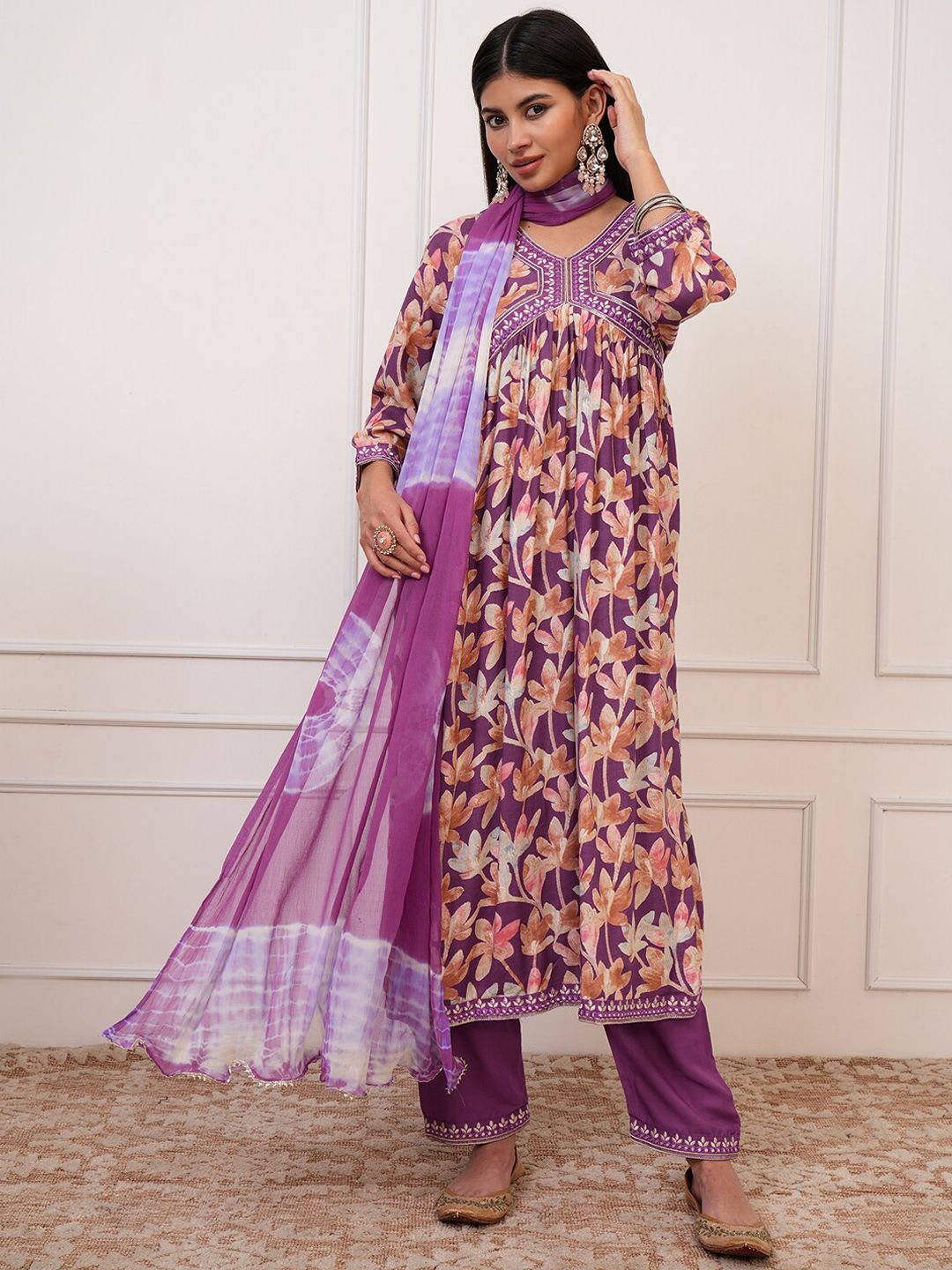 Vishudh Floral Printed Empire Kurta with Palazzo & Dupatta