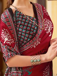 Saree mall modal Ajrak Block Poly Crepe Bagru SareesWith Blouse Piece