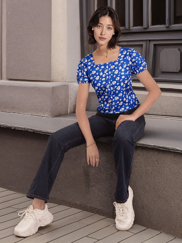 DressBerry Floral Printed Puff Sleeve Top