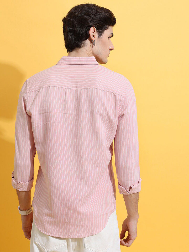 HIGHLANDER Pink Slim Fit Striped Casual Shirt