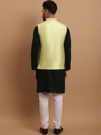SOJANYA Etnik Sulam Labuci Kapas Tulen Kurta & Churidar Dengan Jaket Nehru