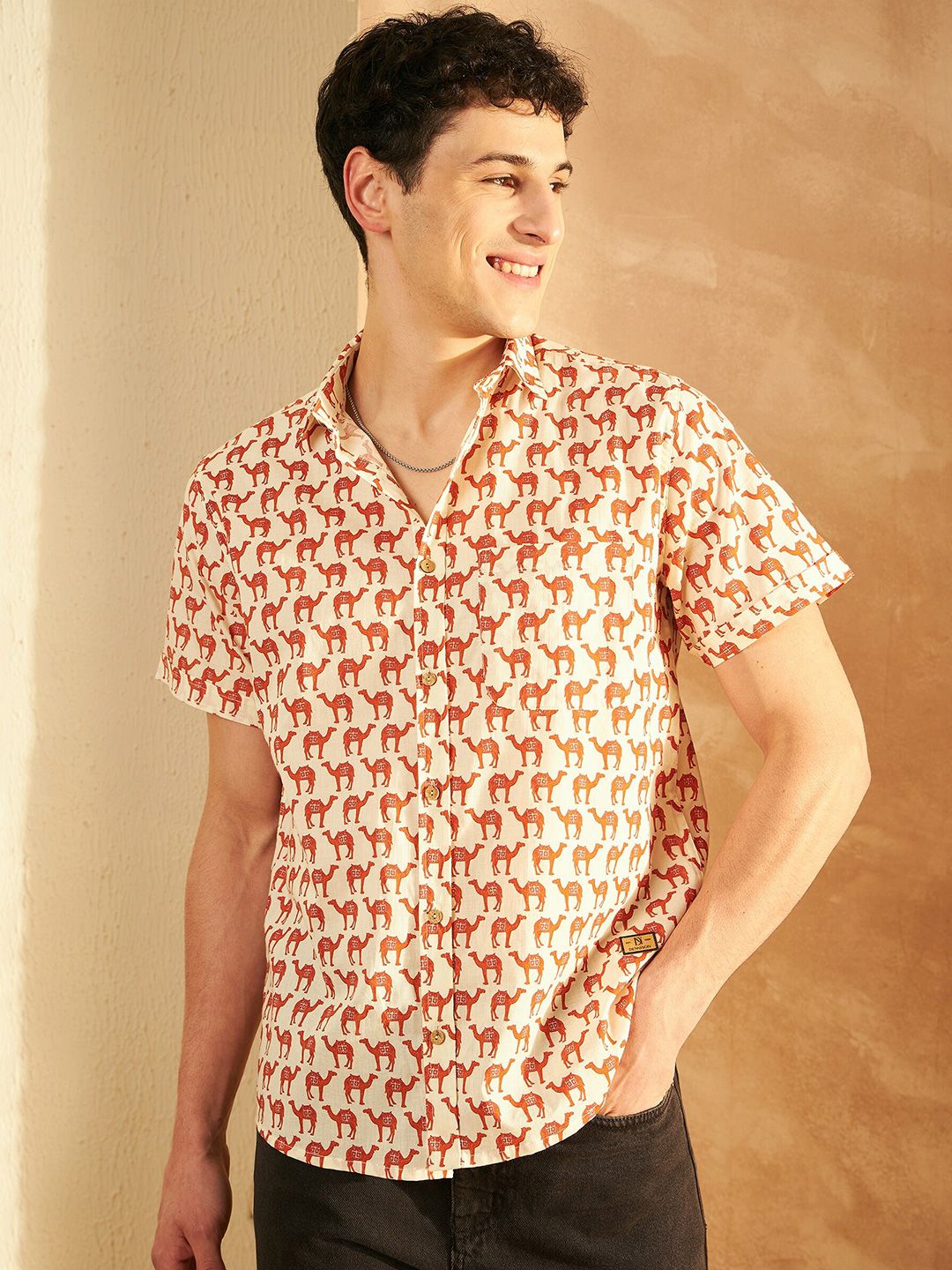DENNISON Smart Ethnic Motifs Printed Spread Collar Cotton Relaxed Lightweight Shirt