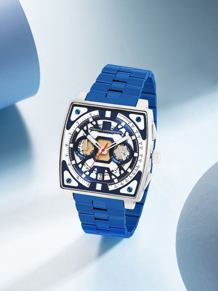 Sambungan Perancis Lelaki Skeleton Tali Keluli Tahan Karat Analog Chronograph Watch FCT1UM-S