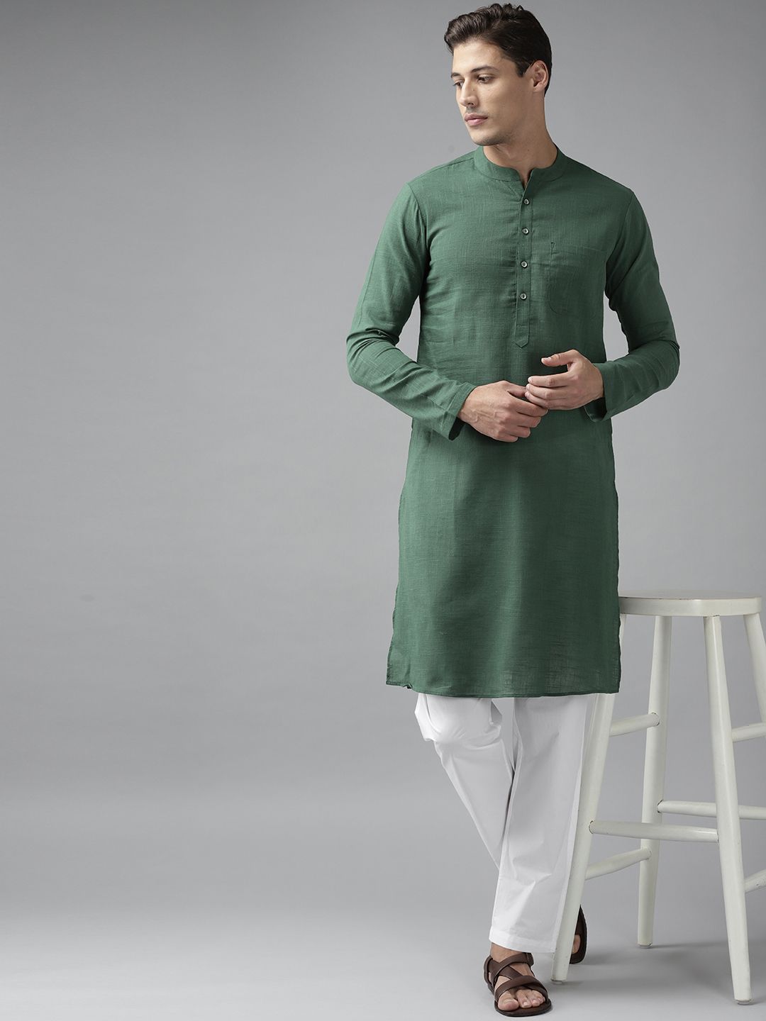 See Designs Men Green Regular Pure Cotton Kurta with Pyjamas