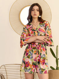 Berrylush Abstract Printed V-Neck Playsuit