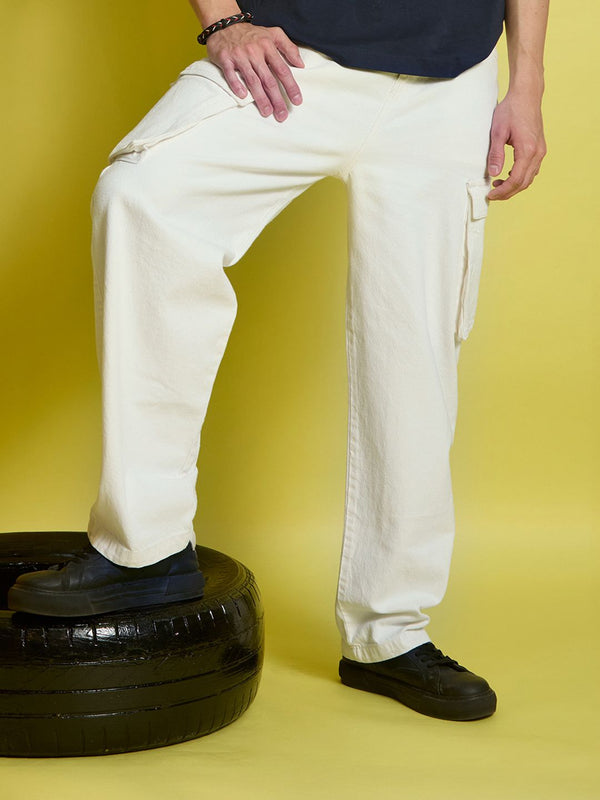 Bene Kleed Men Pure Cotton Clean Look Mid-Rise Baggy Fit Cargo Jeans