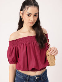 DressBerry Boho Chic Off Shoulder Smocked Blouson Crop Top