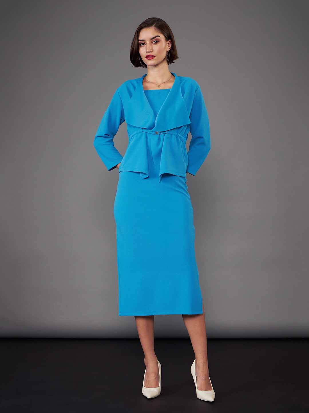 SASSAFRAS worklyf Square Neck Bodycon Midi Dress With Shrug