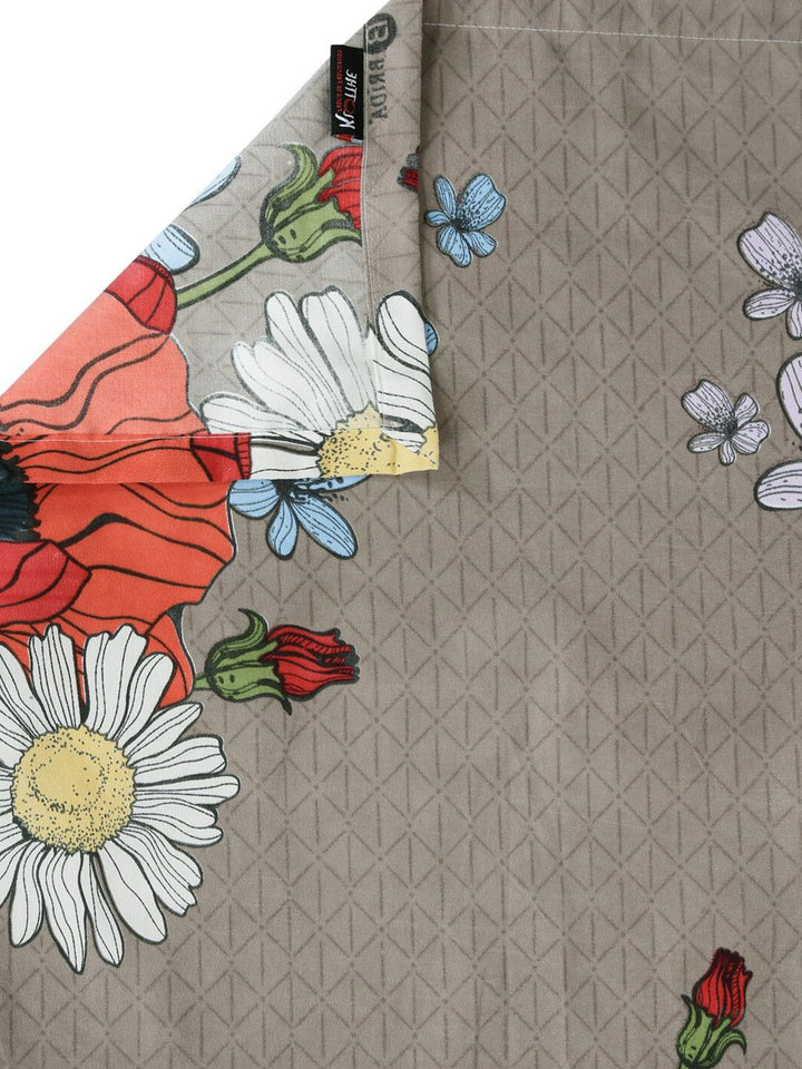 KLOTTHE Grey Floral Polycotton 210 TC King Fine Bedsheet with 2 Pillow Covers-108 x 108 inches