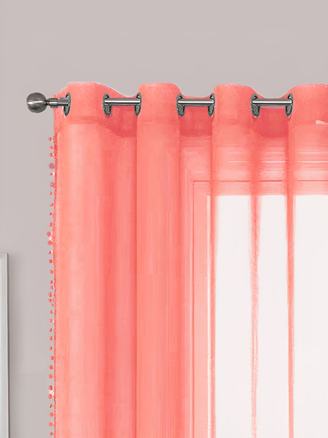 URBAN SPACE Pink 2 Pieces Sheer Door Curtains