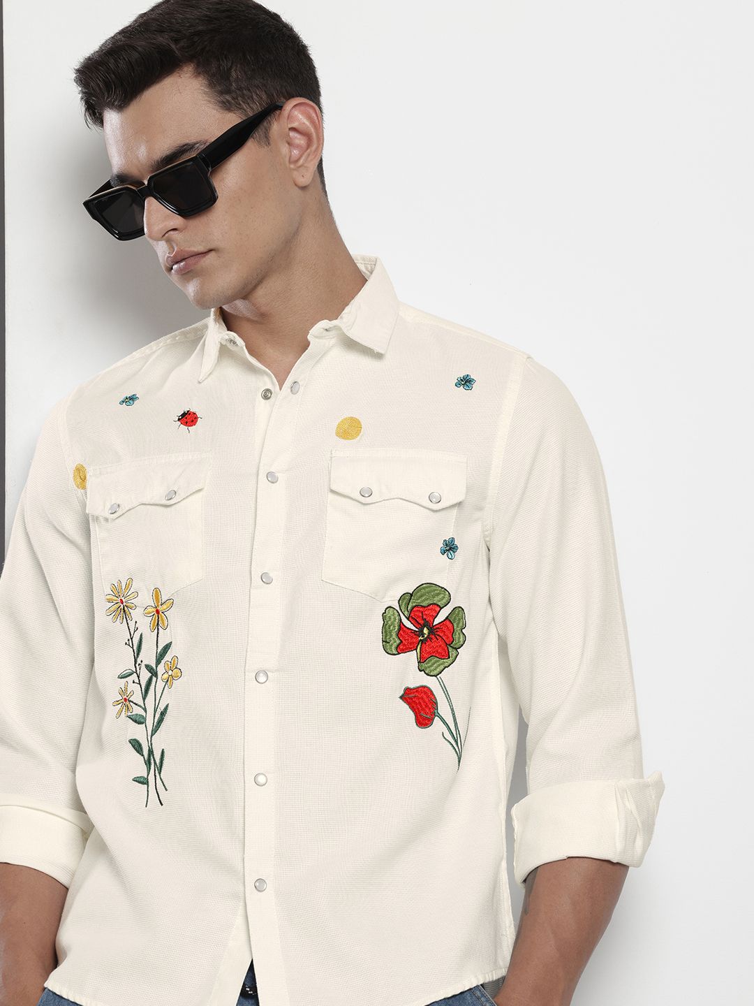 The Indian Garage Co Floral Embroidered Casual Shirt