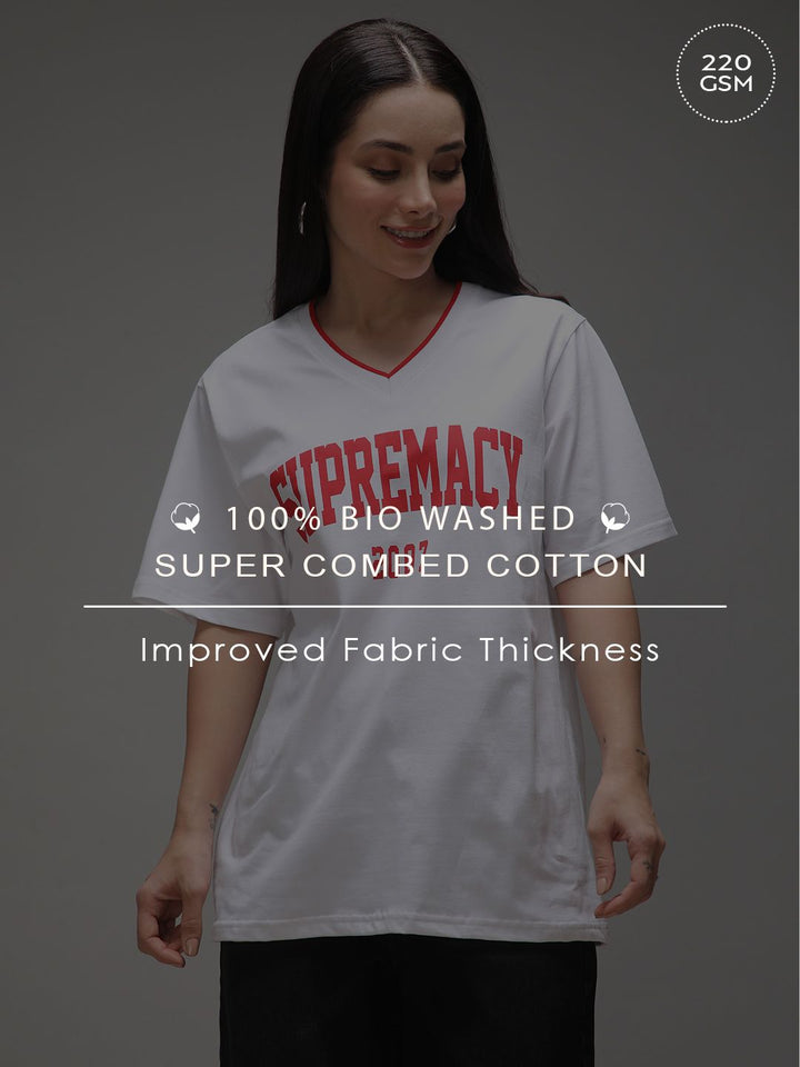 Dillinger Women Lengan Pendek besar V-Neck Printed Tshirt