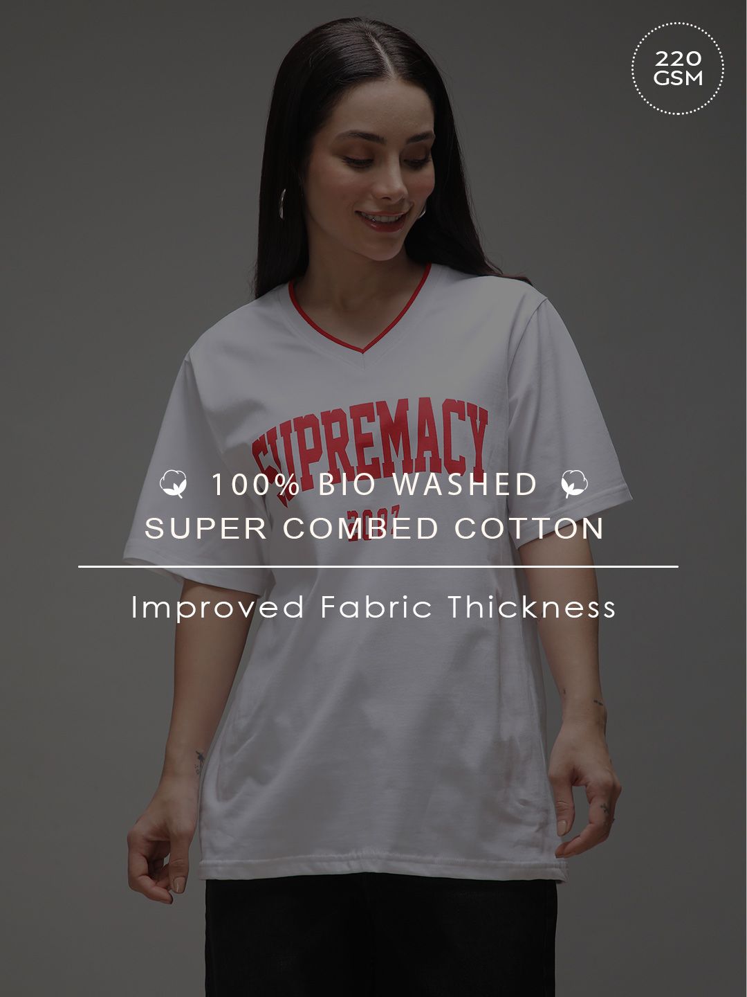 Dillinger Women Lengan Pendek besar V-Neck Printed Tshirt