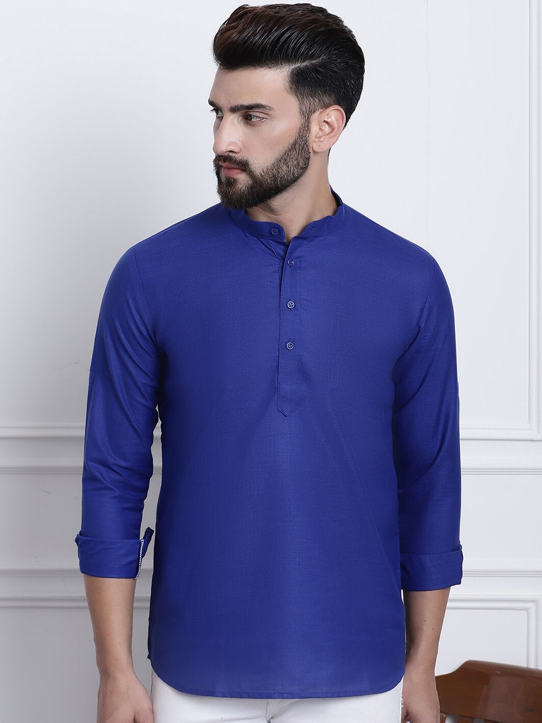 SOJANYA Mandarin Collar Cotton Silk Kurta Pendek Biasa