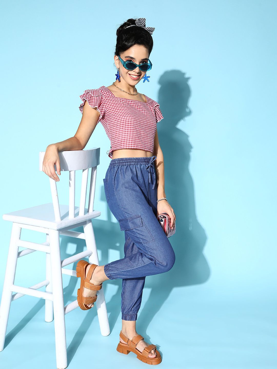 Berrylush Women Navy Blue Solid Utility Trousers
