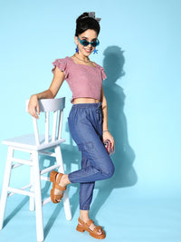 Berrylush Women Navy Blue Solid Utility Trousers