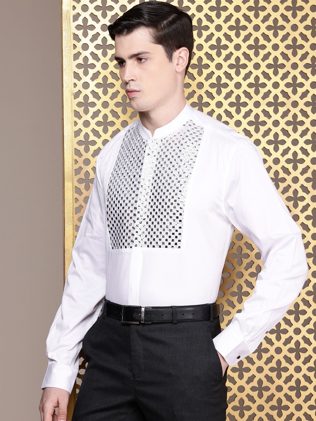 House of Pataudi Pure Cotton Embellished Party Shirt