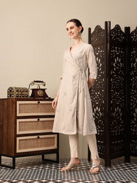 House of Pataudi Pure Cotton Floral Embroidered Sequinned Angrakha Jashn Kurta