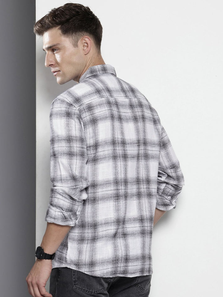 The Indian Garage Co Men Black Slim Fit Checked Double Flap Casual Shirt